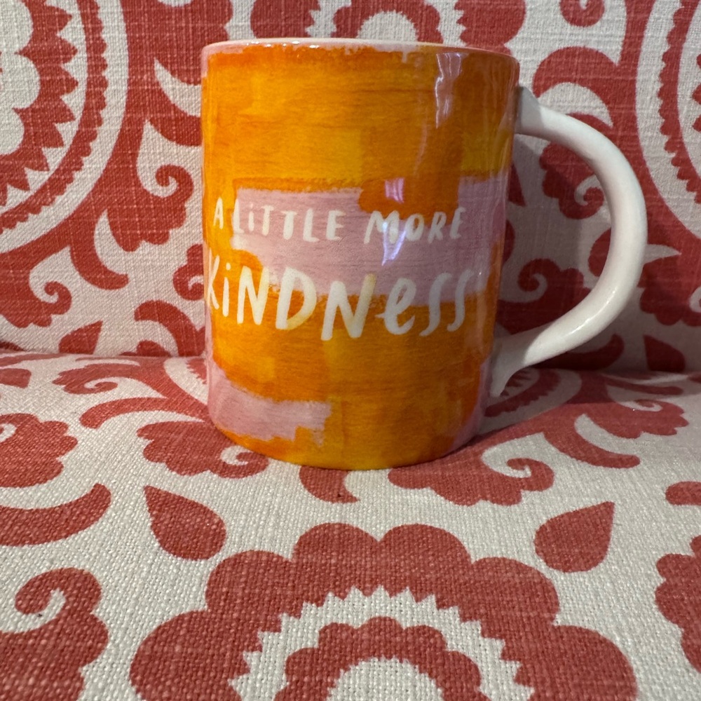 Anthropologie Orange and Pink Kindness Mug